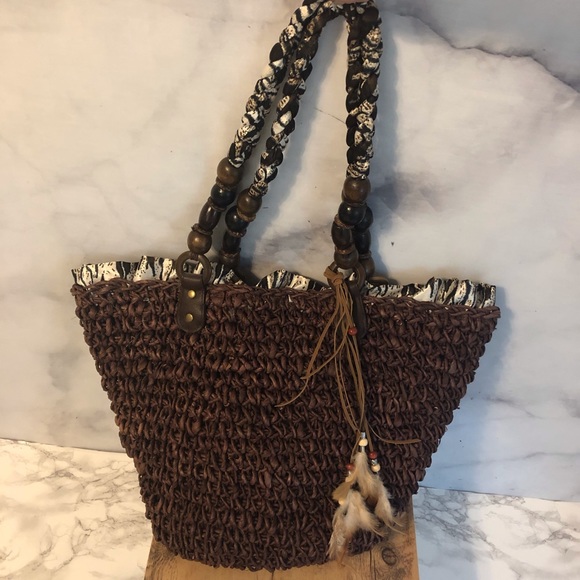 Sun & Sand Handbags - Woven Brown Boho Tote Bag